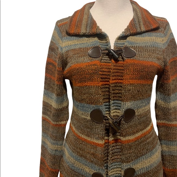 Gina Benotti | Orange, Brown, & Blue Knit Button Up Cardigan - Picture 2 of 5